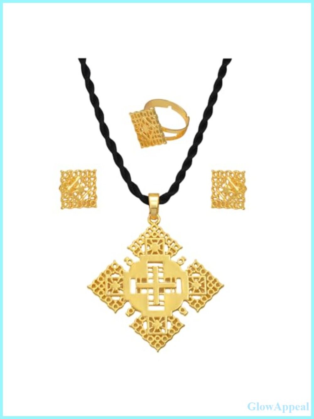 14K Gold Filled Ethiopian Cross Necklace 17.7in Traditional African Religious